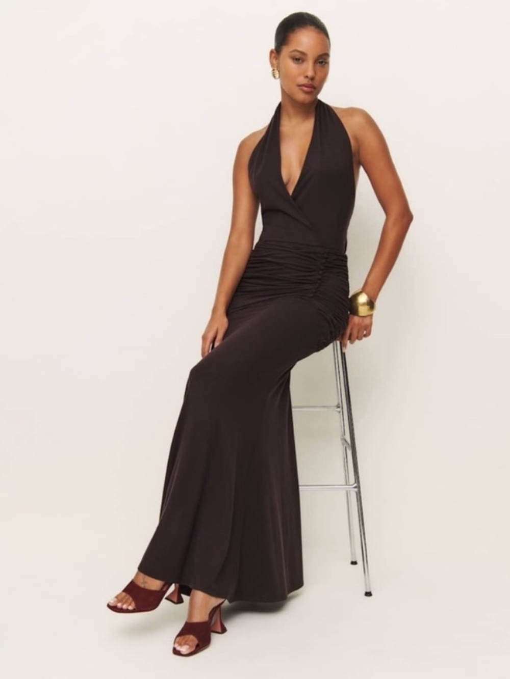 Reformation Arden Knit Dress Halter Black Currant Brown - Picture 2 of 9